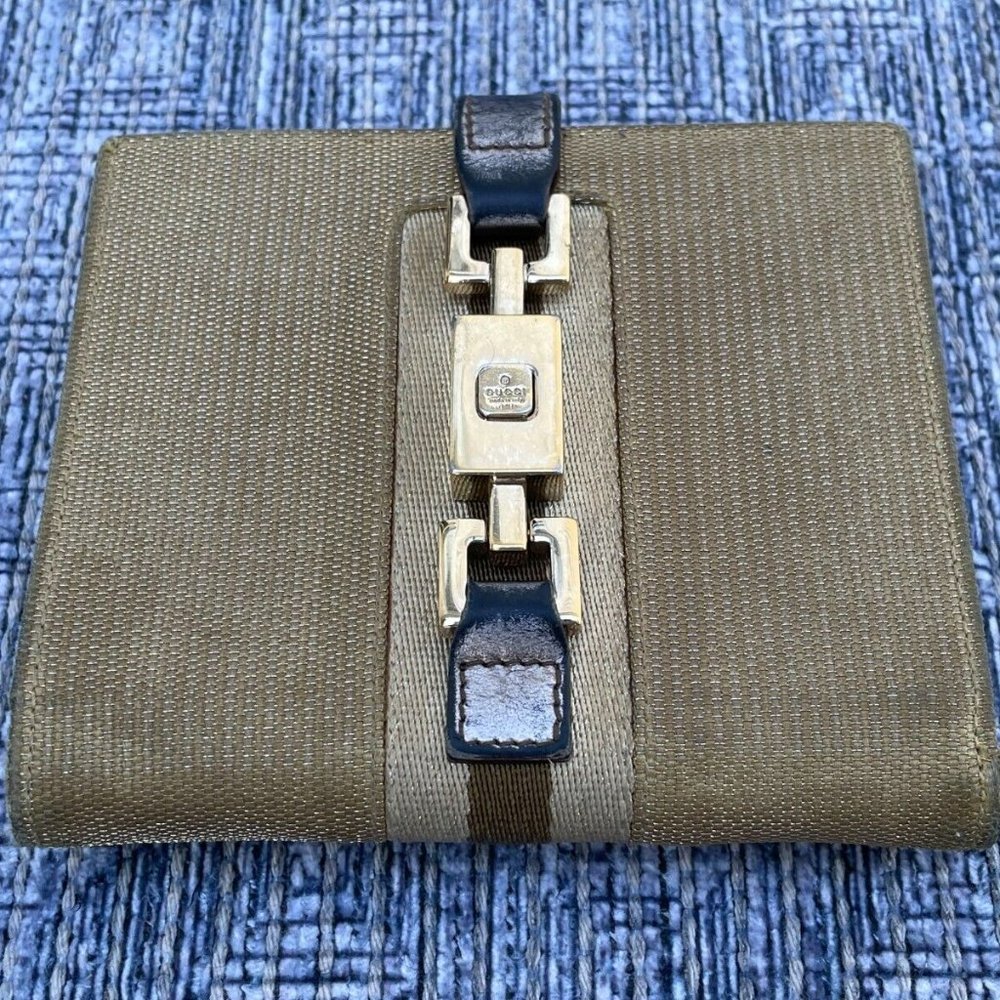 Vintage Gucci Wallet JACKIE Bifold Gold Tone Gray Metallic Leather Made in Italy